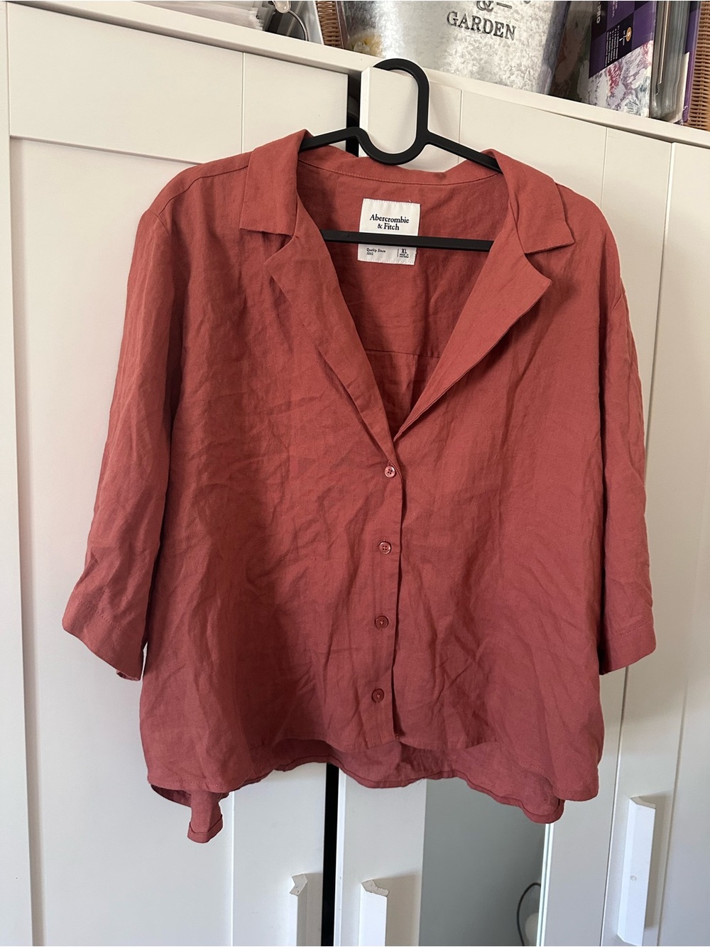 Abercrombie & Fitch Rust-Red Button Front Linen Shirt